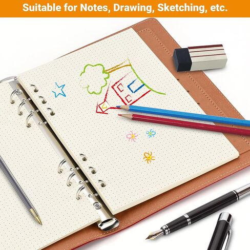 A6 Dotted Loose-leaf Paper,6-Hole Binder Refill Inserts for 6-Hole Binder Notebook,Thickness 100GSM,Beige,1 Pack(Contain 80Sheets) in Saudi Arabia