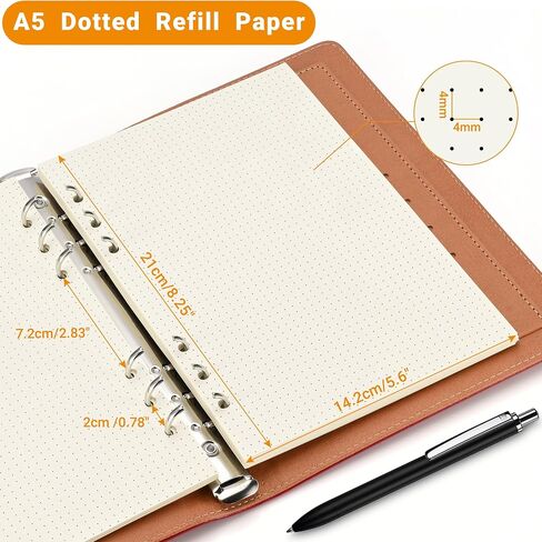A6 Dotted Loose-leaf Paper,6-Hole Binder Refill Inserts for 6-Hole Binder Notebook,Thickness 100GSM,Beige,1 Pack(Contain 80Sheets) in Kuwait
