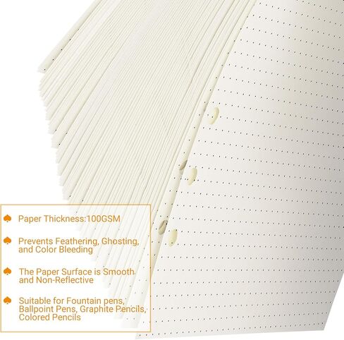 A6 Dotted Loose-leaf Paper,6-Hole Binder Refill Inserts for 6-Hole Binder Notebook,Thickness 100GSM,Beige,1 Pack(Contain 80Sheets) in Kuwait