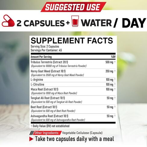 90 كبسولة - 8 في 1 تريبولوس تيريستريس عشبة العنزة إل-أرجينين إل-سيترولين جذر الماكا تونغكات علي جذر البنجر - تمرين الطاقة، دعم قوة العضلات in Kuwait