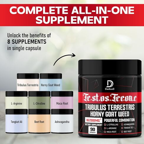 90 كبسولة - 8 في 1 تريبولوس تيريستريس عشبة العنزة إل-أرجينين إل-سيترولين جذر الماكا تونغكات علي جذر البنجر - تمرين الطاقة، دعم قوة العضلات in Kuwait