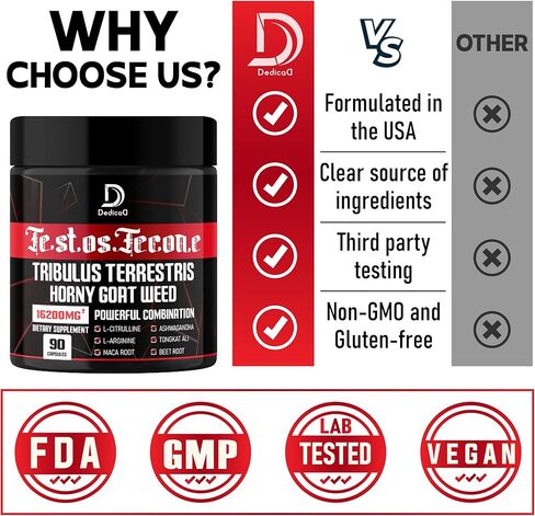 90 كبسولة - 8 في 1 تريبولوس تيريستريس عشبة العنزة إل-أرجينين إل-سيترولين جذر الماكا تونغكات علي جذر البنجر - تمرين الطاقة، دعم قوة العضلات in Kuwait