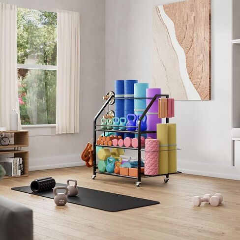 Coonoor Home Gym Storage Rack, Weight Rack for Dumbbell, Kettlebells, Workout Equipment, Yoga Mats Holder, Gym Organizer with Wheels and Hooks in Saudi Arabia