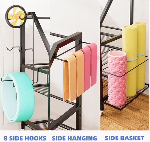 Coonoor Home Gym Storage Rack, Weight Rack for Dumbbell, Kettlebells, Workout Equipment, Yoga Mats Holder, Gym Organizer with Wheels and Hooks in Saudi Arabia