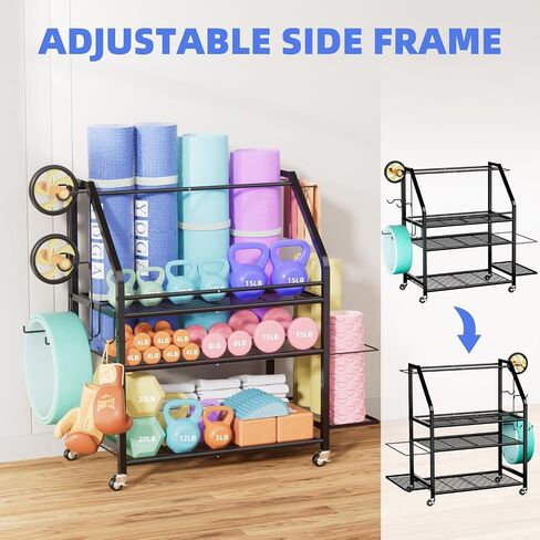 Coonoor Home Gym Storage Rack, Weight Rack for Dumbbell, Kettlebells, Workout Equipment, Yoga Mats Holder, Gym Organizer with Wheels and Hooks in Saudi Arabia