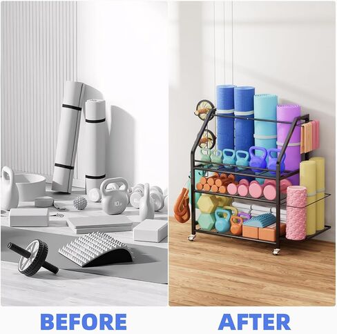 Coonoor Home Gym Storage Rack, Weight Rack for Dumbbell, Kettlebells, Workout Equipment, Yoga Mats Holder, Gym Organizer with Wheels and Hooks in Saudi Arabia
