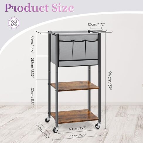 رف تخزين لصالة الألعاب الرياضية المنزلية - رف تخزين بساط اليوجا لبساط اليوجا والدامبل وأسطوانة الرغوة وحزام اليوجا ومنظم معدات التمرين مع خطافات وعجلات، بني ريفي in Kuwait