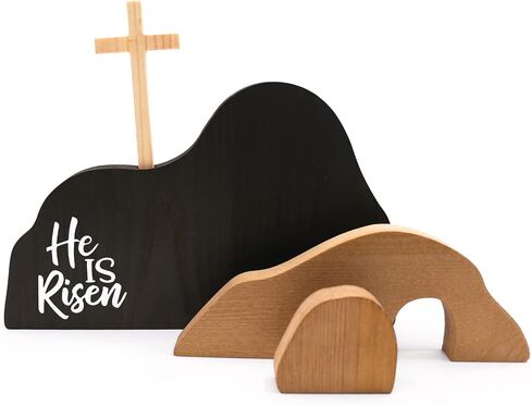 مجموعة مشهد قيامة عيد الفصح من Tuitessine، مجموعة مشهد قيامة يسوع الخشبي، تمثال المسيح، زخرفة طاولة القبر الفارغة، إبداعات ذكية يدويًا، تماثيل متقاطعة، رف حائط مسيحي in Kuwait