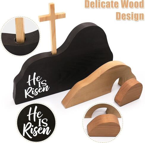 مجموعة مشهد قيامة عيد الفصح من Tuitessine، مجموعة مشهد قيامة يسوع الخشبي، تمثال المسيح، زخرفة طاولة القبر الفارغة، إبداعات ذكية يدويًا، تماثيل متقاطعة، رف حائط مسيحي in Kuwait