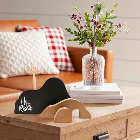 مجموعة مشهد قيامة عيد الفصح من Tuitessine، مجموعة مشهد قيامة يسوع الخشبي، تمثال المسيح، زخرفة طاولة القبر الفارغة، إبداعات ذكية يدويًا، تماثيل متقاطعة، رف حائط مسيحي in Kuwait