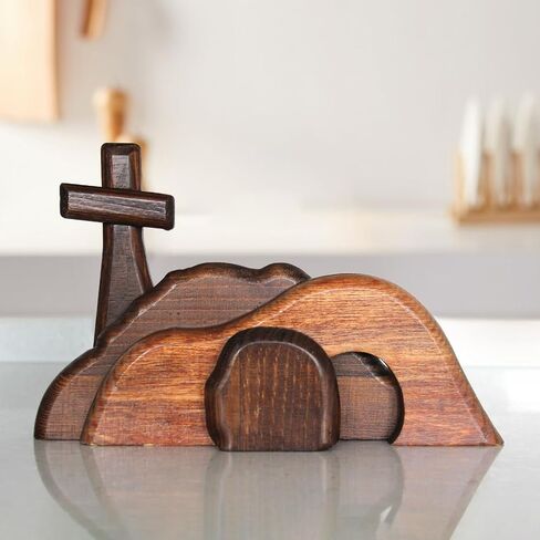 The Empty Tomb Easter Scene, Resurrection Scene Cross Decoration Set, Jesus Tomb Easter Tray Bundle Kit, Suitable for Religious Home Office Desktop Decor in Saudi Arabia