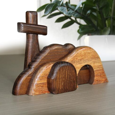 The Empty Tomb Easter Scene, Resurrection Scene Cross Decoration Set, Jesus Tomb Easter Tray Bundle Kit, Suitable for Religious Home Office Desktop Decor in Saudi Arabia