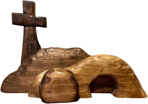 Easter Resurrection Scene Set The Empty Tomb Easter Scene and Cross,Wooden Jesus Nativity Christ Statue Decoration, Handcrafted Cross Figurines Decor Christian Home Wall Shelf Ideas(A) in Kuwait