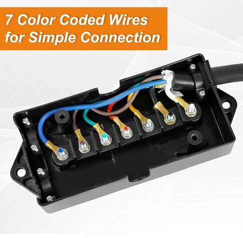 Heavy Duty 7 Way Plug Inline Trailer Cord Weatherproof, 8 Feet (with Junction Box) in Saudi Arabia