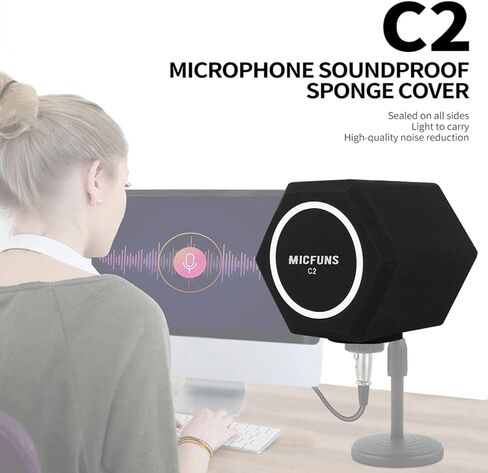 c2 ميكروفون Pop Filter Shield ملحق للزجاج الأمامي مرشح Pop، مرشح التسجيل الصوتي والضوضاء، غطاء عازل للصوت يقلل الانعكاس 45 مم - 60 مم ميكروفونات in Kuwait