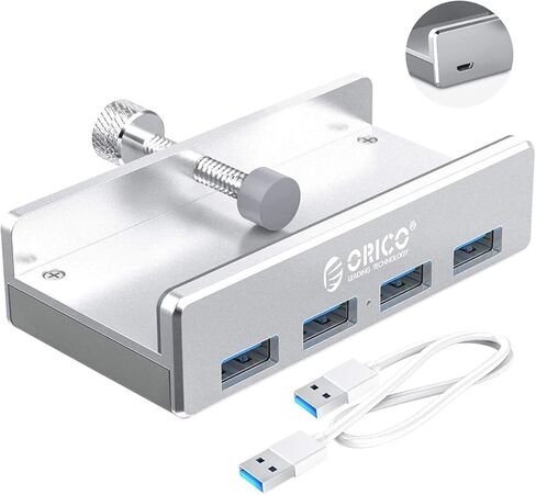 ORICO USB 3.0 Hub، مشبك محور USB، مقسم USB من الألومنيوم بـ 4 منافذ مع منفذ إمداد طاقة إضافي وكابل بيانات USB بطول 4.92 قدم، محور USB يعمل على سطح المكتب للشاشات/المكاتب - أسود (بدون محول طاقة) in Kuwait