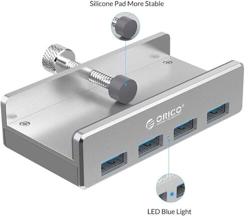 ORICO USB 3.0 Hub، مشبك محور USB، مقسم USB من الألومنيوم بـ 4 منافذ مع منفذ إمداد طاقة إضافي وكابل بيانات USB بطول 4.92 قدم، محور USB يعمل على سطح المكتب للشاشات/المكاتب - أسود (بدون محول طاقة) in Kuwait