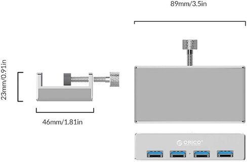 ORICO USB 3.0 Hub، مشبك محور USB، مقسم USB من الألومنيوم بـ 4 منافذ مع منفذ إمداد طاقة إضافي وكابل بيانات USB بطول 4.92 قدم، محور USB يعمل على سطح المكتب للشاشات/المكاتب - أسود (بدون محول طاقة) in Kuwait