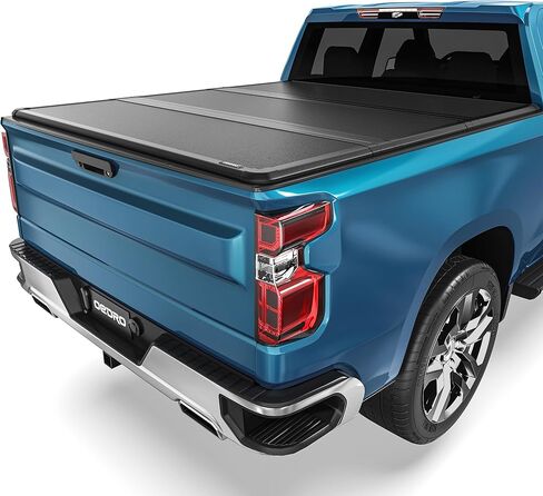 OEDRO FRP غطاء تونيو صلب ثلاثي الطي، أغطية سرير شاحنة قابلة للطي متوافقة مع 2019-2024 Chevy Silverado/GMC Sierra 1500 نمط هيكل جديد مع باب خلفي متعدد المرن مع سرير 5.8 قدم in Kuwait