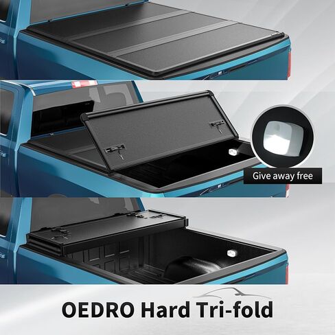 OEDRO FRP غطاء تونيو صلب ثلاثي الطي، أغطية سرير شاحنة قابلة للطي متوافقة مع 2019-2024 Chevy Silverado/GMC Sierra 1500 نمط هيكل جديد مع باب خلفي متعدد المرن مع سرير 5.8 قدم in Kuwait