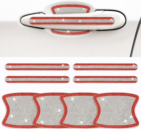 INSAUTO 8 Pieces Bling Car Door Handle Scratch Protector, Universal Rhinestone Car Stickers for Women, Automotive Exterior Accessories (Sliver) in Saudi Arabia