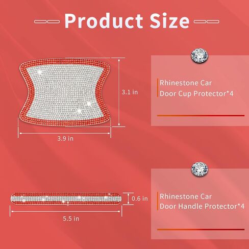 INSAUTO 8 Pieces Bling Car Door Handle Scratch Protector, Universal Rhinestone Car Stickers for Women, Automotive Exterior Accessories (Sliver) in Saudi Arabia