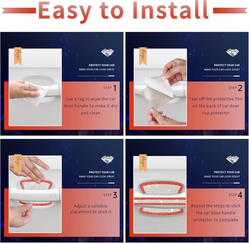 INSAUTO 8 Pieces Bling Car Door Handle Scratch Protector, Universal Rhinestone Car Stickers for Women, Automotive Exterior Accessories (Sliver) in Saudi Arabia