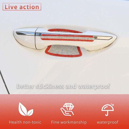 INSAUTO 8 Pieces Bling Car Door Handle Scratch Protector, Universal Rhinestone Car Stickers for Women, Automotive Exterior Accessories (Sliver) in Saudi Arabia