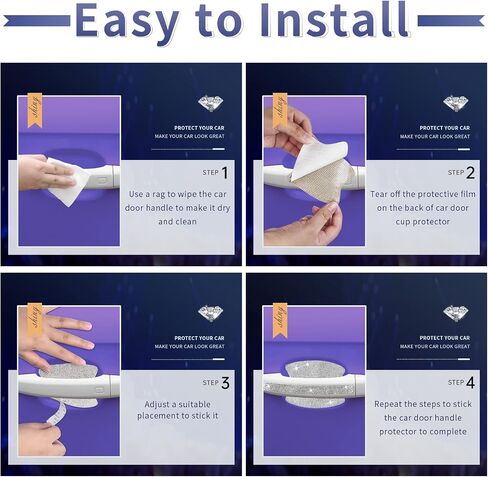 INSAUTO 8 Pieces Bling Car Door Handle Scratch Protector, Universal Rhinestone Car Stickers for Women, Automotive Exterior Accessories (Sliver) in Saudi Arabia