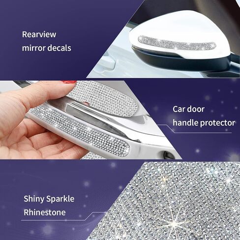INSAUTO 8 Pieces Bling Car Door Handle Scratch Protector, Universal Rhinestone Car Stickers for Women, Automotive Exterior Accessories (Sliver) in Saudi Arabia