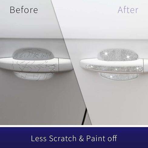 INSAUTO 8 Pieces Bling Car Door Handle Scratch Protector, Universal Rhinestone Car Stickers for Women, Automotive Exterior Accessories (Sliver) in Saudi Arabia