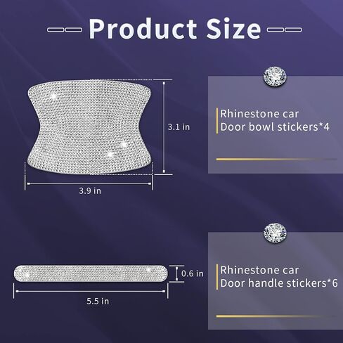 INSAUTO 8 Pieces Bling Car Door Handle Scratch Protector, Universal Rhinestone Car Stickers for Women, Automotive Exterior Accessories (Sliver) in Saudi Arabia