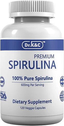 Dr.K&C Organic Spirulina Superfood Supplement – Pure Natural Blue Green Microalgae 600 mg 240 Veggie Capsules Health Immune System Antioxidants Protein Fiber No Filler Non GMO Vegan 2pk in Saudi Arabia