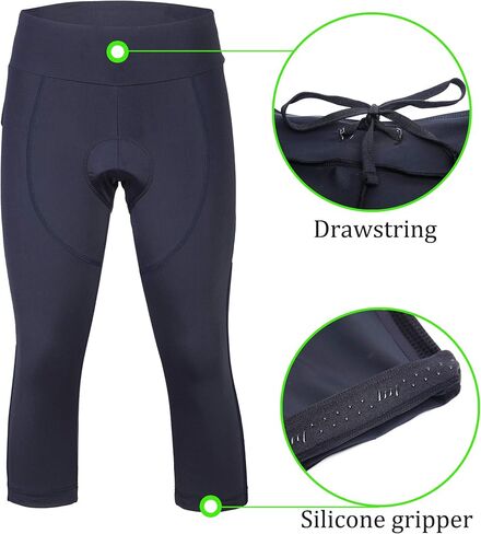 سروال نسائي لركوب الدراجات 4D مبطن للدراجة ضاغط 3/4 سروال كابري للدراجة مع حزام خصر عريض (3XL، أسود) in Kuwait