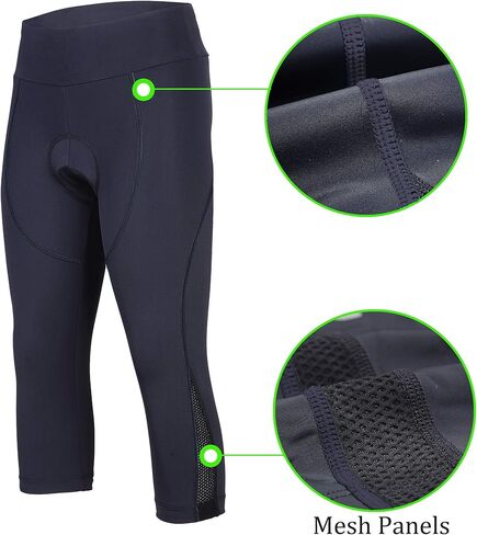 سروال نسائي لركوب الدراجات 4D مبطن للدراجة ضاغط 3/4 سروال كابري للدراجة مع حزام خصر عريض (3XL، أسود) in Kuwait