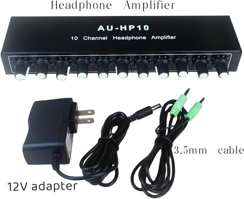 مضخم صوت 10 قنوات، مقبس 3.5 مم مدخل 1 في 10 مخرج صوت ستيريو مع موزع محول طاقة 12 فولت 1 أمبير، مقسم سماعة الرأس للاستوديو والمسرح in Kuwait