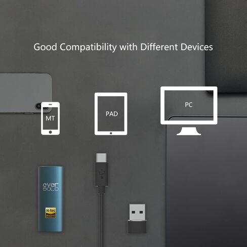 مضخم سماعة الرأس المحمول EVERSOLO H1 وDAC ES9281AC Pro عالي الدقة يدعم PCM 384 كيلو هرتز/32 بت DSD256 MQA 3.5 ملم مخرج سماعة الرأس للهواتف الذكية/الكمبيوتر اللوحي/الكمبيوتر الشخصي التي تعمل بنظام Android in Kuwait