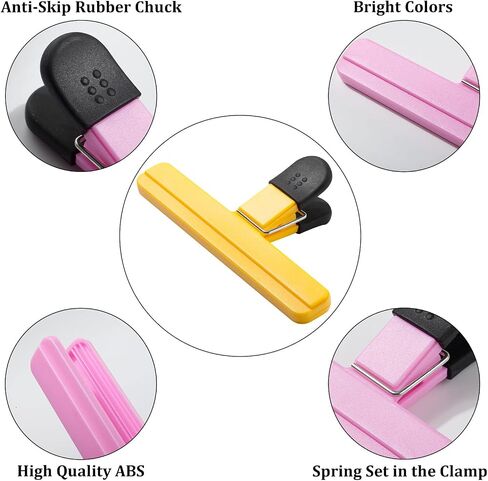 Ninth Five 6 Pack Chip Bag Clips، 6 بوصة كبيرة الحجم متنوعة الألوان والأطعمة والوجبات الخفيفة حقيبة مشابك ورقية، مقابض ختم بلاستيكية شديدة التحمل in Kuwait