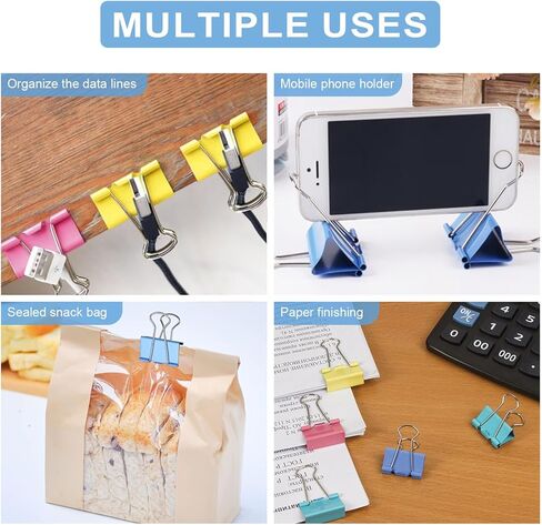 Luney 24PCS Medium Colored Binder Clips, Metal Binder Paper Clips, 4 Colors Mixed Paper Clamps, Colorful PaperClips 1.57 Inch Length for Paperwork, Office, Teacher and School Supplies(Transparent Box) in Kuwait