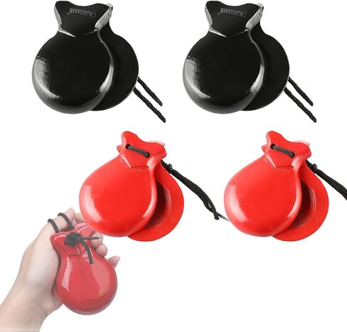 4 قطع من صنجات الأصابع الخشبية، صنجات موسيقية أداة موسيقية تعليمية لوح التصفيق آلات إيقاعية موسيقية للبالغين (أسود وأحمر) in Kuwait