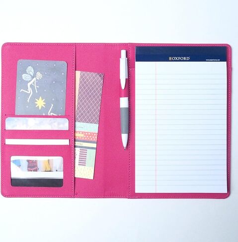 AHZOA Colorful 4 Pockets A5 Size Memo Padfolio S1, Including 5 X 8 Inch Legal Writing Pad, Synthetic Leather Handmade about 6.3 X 8.7 Inch Folder Clipboard Holder (light pink) in Saudi Arabia