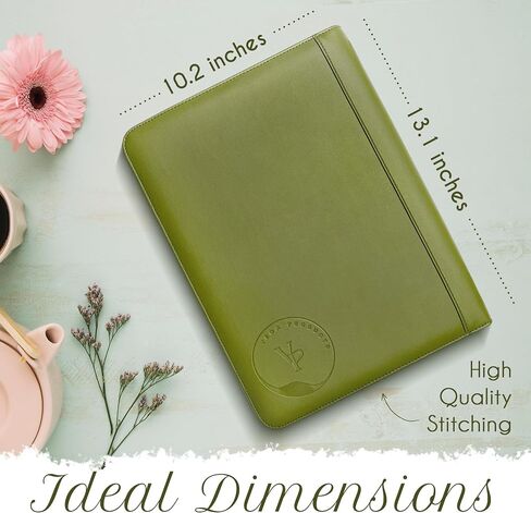 Olive Green Padfolio for Women/Men, Professional Portfolio, Computer/iPad Pocket and Zipper, Business Portfolio with Detachable Strap, Binder Portfolio Organizer in Saudi Arabia