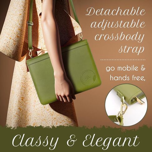 Olive Green Padfolio for Women/Men, Professional Portfolio, Computer/iPad Pocket and Zipper, Business Portfolio with Detachable Strap, Binder Portfolio Organizer in Saudi Arabia