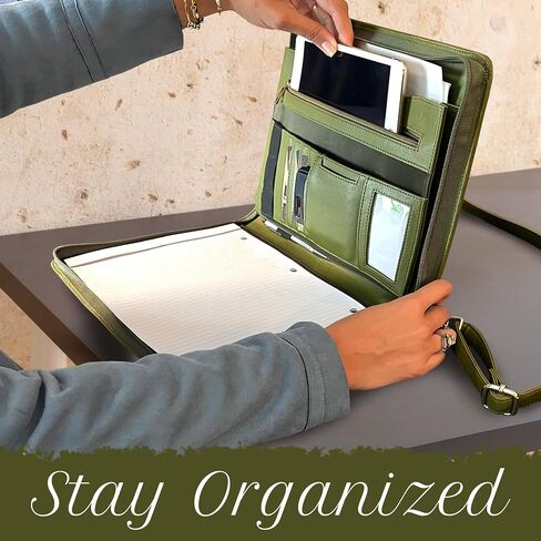 Olive Green Padfolio for Women/Men, Professional Portfolio, Computer/iPad Pocket and Zipper, Business Portfolio with Detachable Strap, Binder Portfolio Organizer in Saudi Arabia
