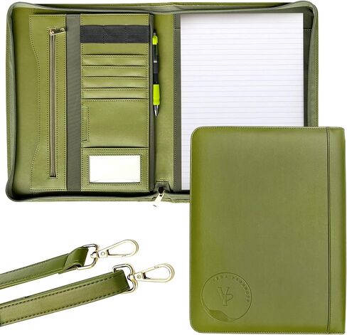 Olive Green Padfolio for Women/Men, Professional Portfolio, Computer/iPad Pocket and Zipper, Business Portfolio with Detachable Strap, Binder Portfolio Organizer in Saudi Arabia