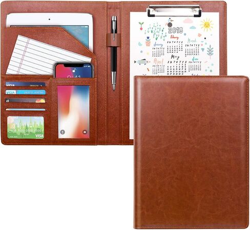 WAVEYU Resume Portfolio Folder, Padfolio Clipboard, Writing Portfolio Leather Clipboard with Cover for Legal Pad Holder Letter Size A4 for Business Conference Notepad Clip Boards, Purple in Saudi Arabia