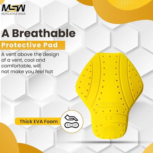 MOTOSTYLEWEAR - وسادة حماية خلفية معتمدة من المستوى 2 من CE، 17 بوصة × 12.50 بوصة كبيرة معتمدة من CE، حشوات واقية للدرع الخلفي قابلة للتنفس لسترات الدراجات النارية. in Kuwait