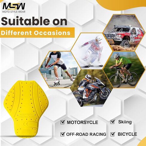 MOTOSTYLEWEAR - وسادة حماية خلفية معتمدة من المستوى 2 من CE، 17 بوصة × 12.50 بوصة كبيرة معتمدة من CE، حشوات واقية للدرع الخلفي قابلة للتنفس لسترات الدراجات النارية. in Kuwait