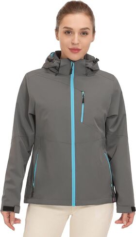 Little Donkey Andy Women's Waterproof Rain Jacket Breathable Stretch Windbreaker Outdoor Rain Coat & Detachable Hood Grey/Grey L in Saudi Arabia