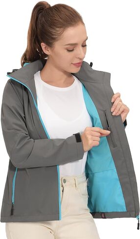 Little Donkey Andy Women's Waterproof Rain Jacket Breathable Stretch Windbreaker Outdoor Rain Coat & Detachable Hood Grey/Grey L in Saudi Arabia
